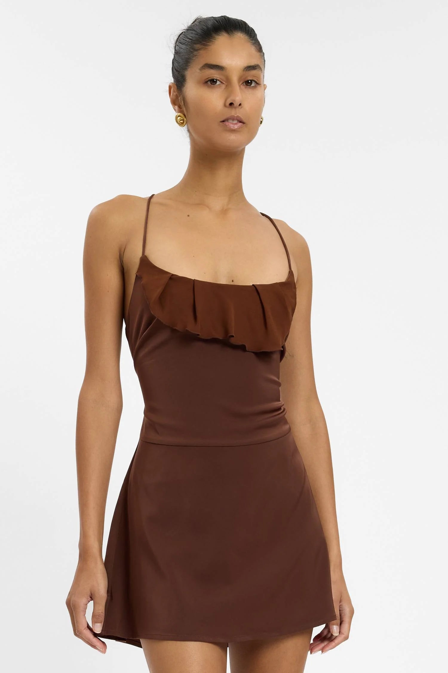 Frill Backless Mini Dress - Chocolate With Harper Lu