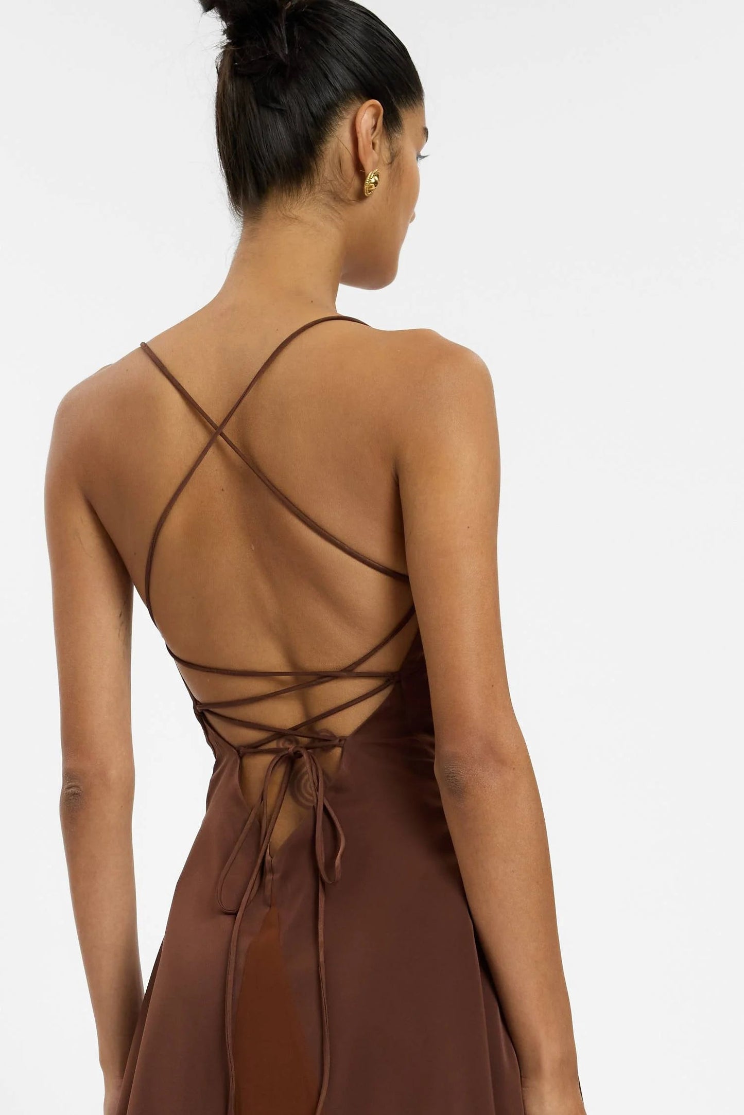 Frill Backless Mini Dress - Chocolate With Harper Lu