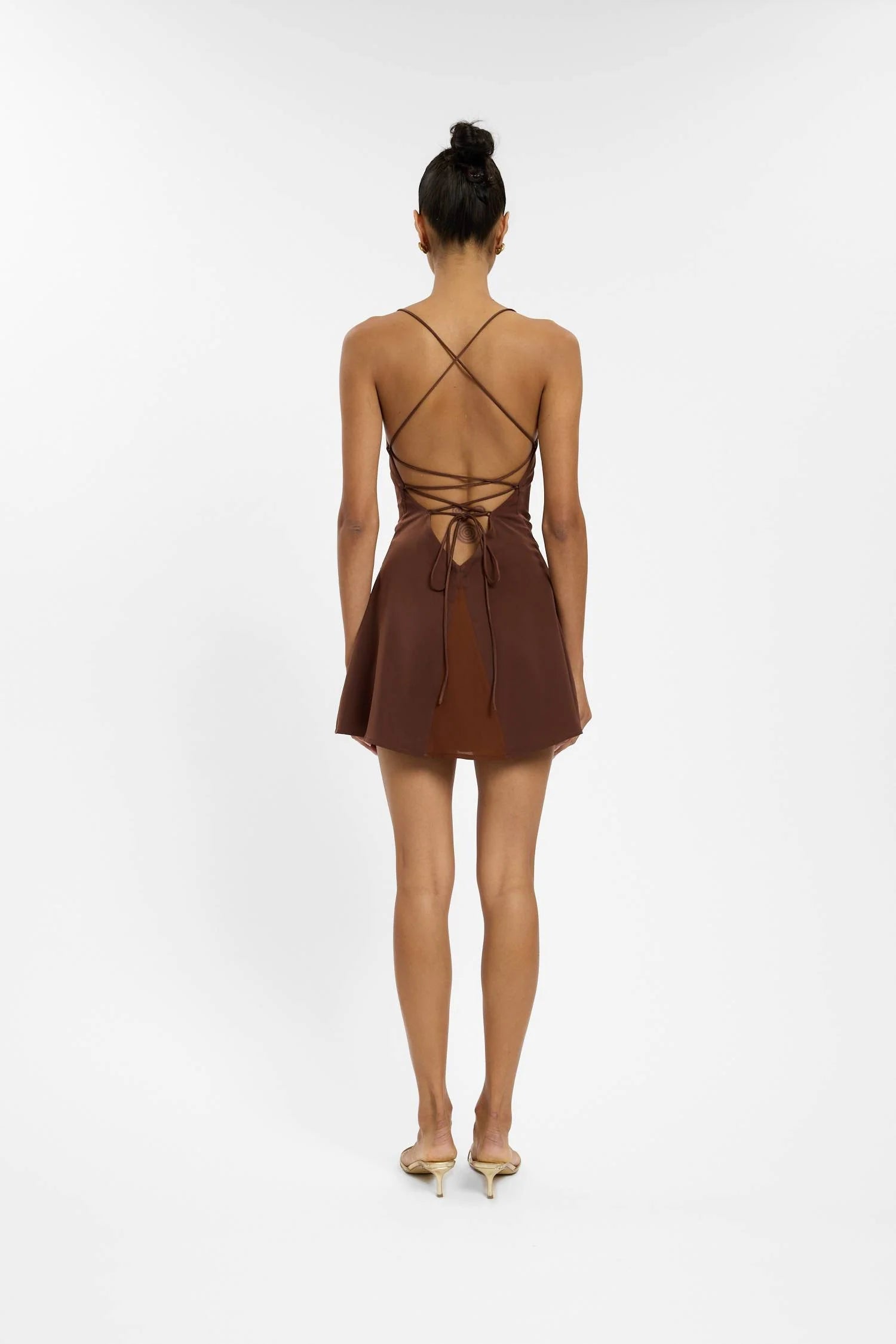 Frill Backless Mini Dress - Chocolate With Harper Lu