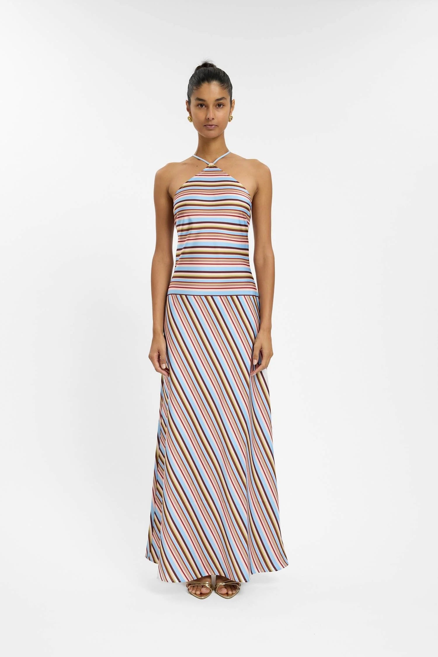 Halter Maxi Dress - Vintage Stripe With Harper Lu