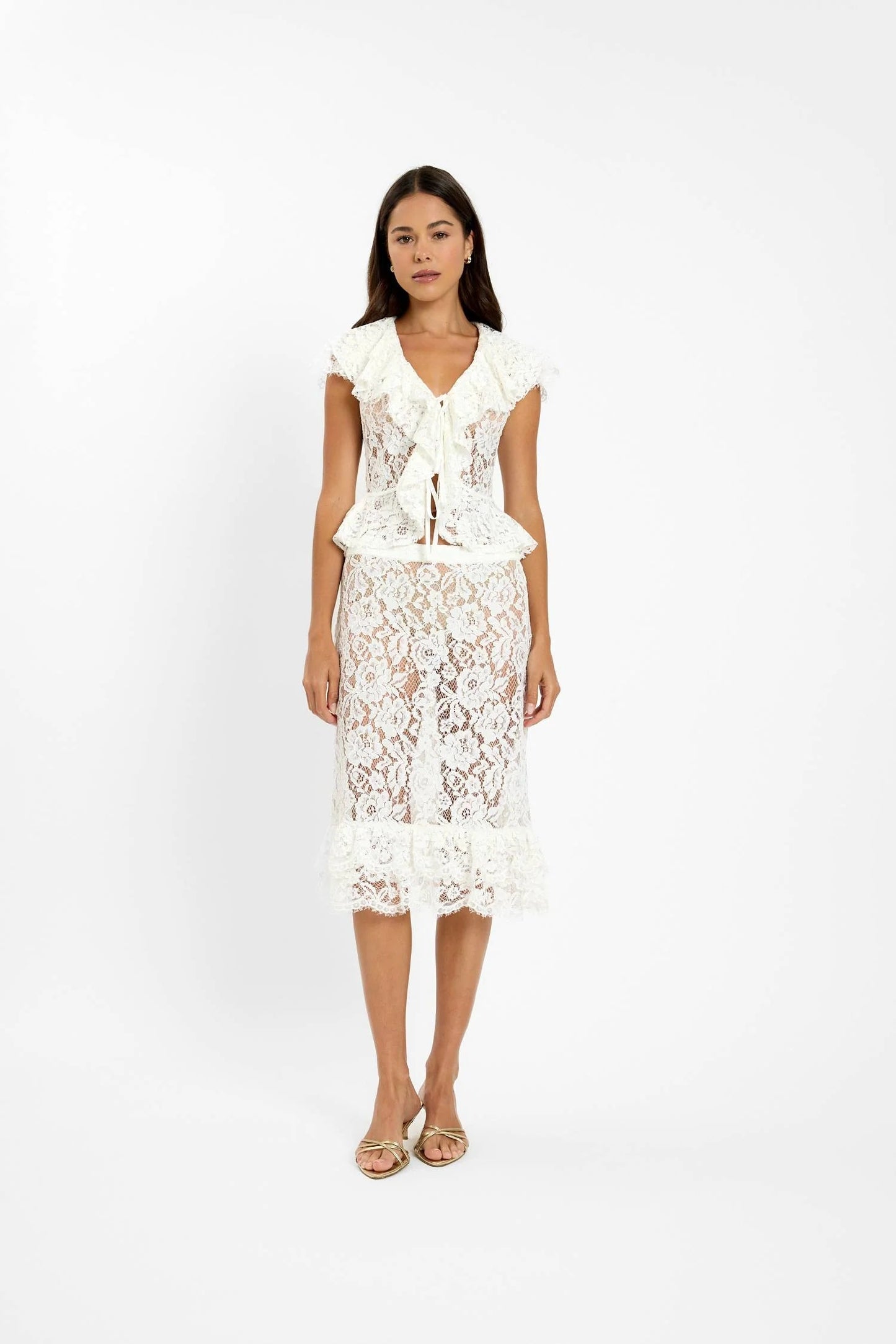 Frill Cap Sleeve Cardigan - White Lace With Harper Lu
