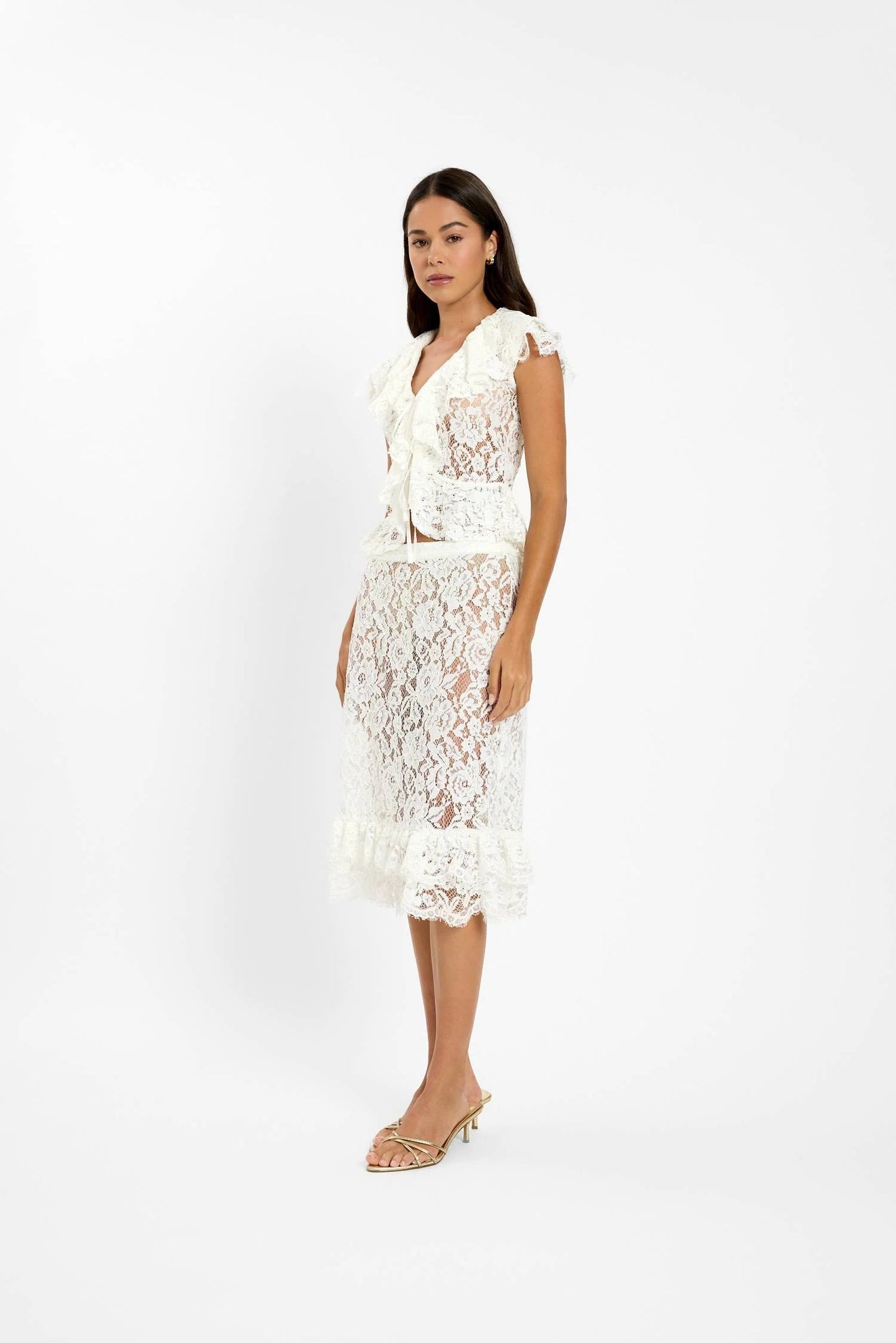 Frill Cap Sleeve Cardigan - White Lace With Harper Lu