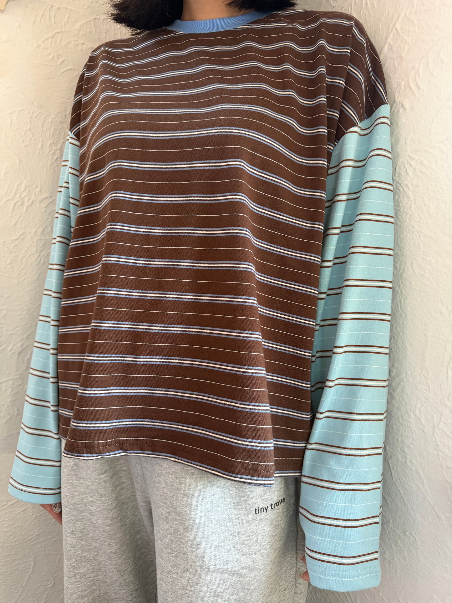 Kennedy Stripe LS Tee - Cocoa/Blue Tiny Trove