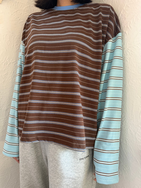 Kennedy Stripe LS Tee - Cocoa/Blue Tiny Trove