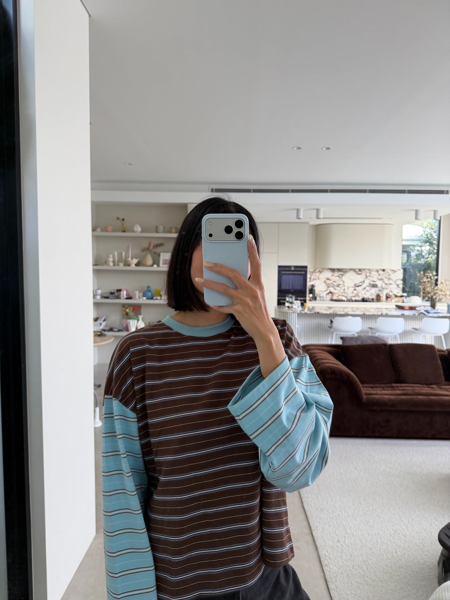 Kennedy Stripe LS Tee - Cocoa/Blue Tiny Trove