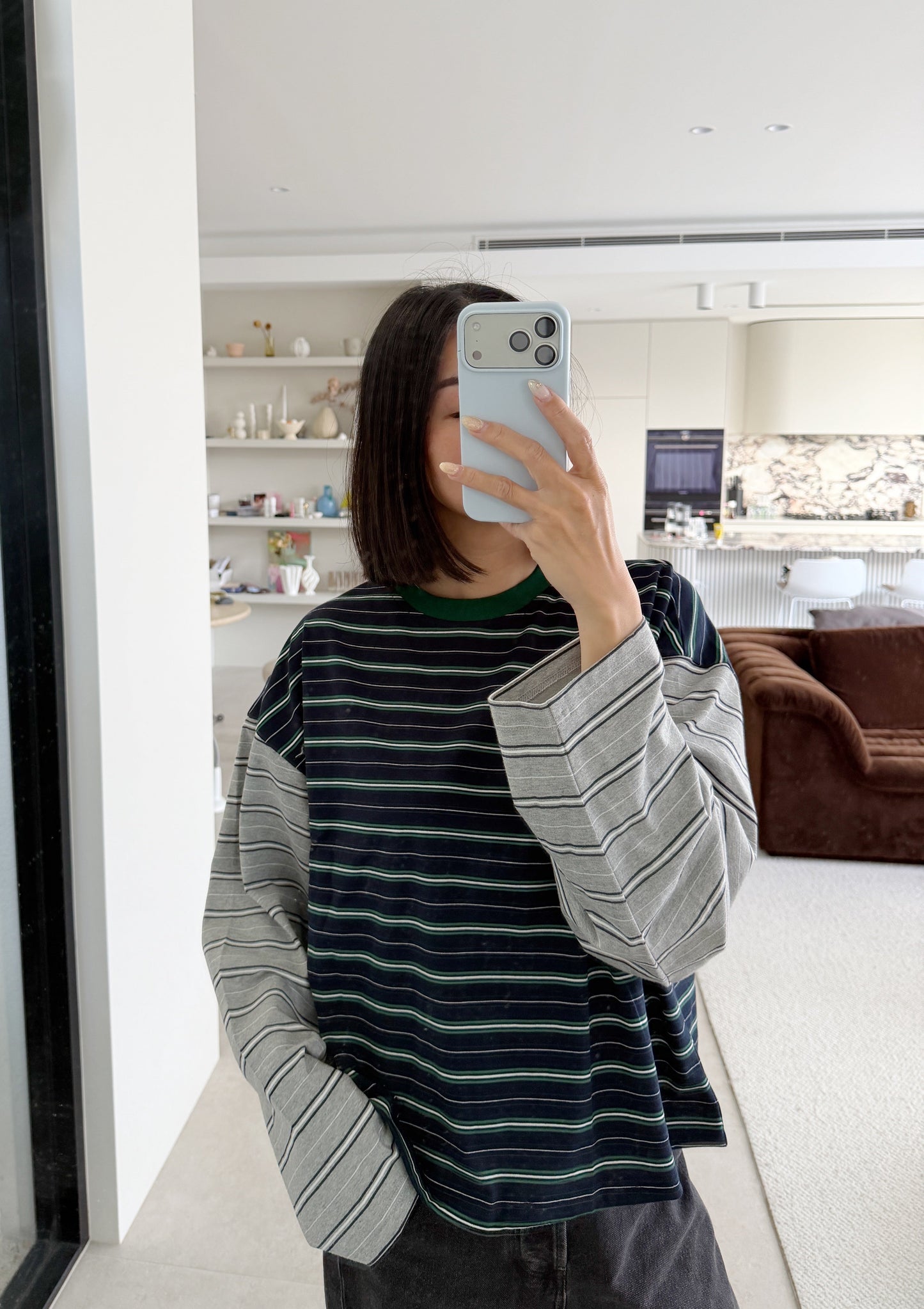 Kennedy Stripe LS Tee - Navy/Grey Tiny Trove