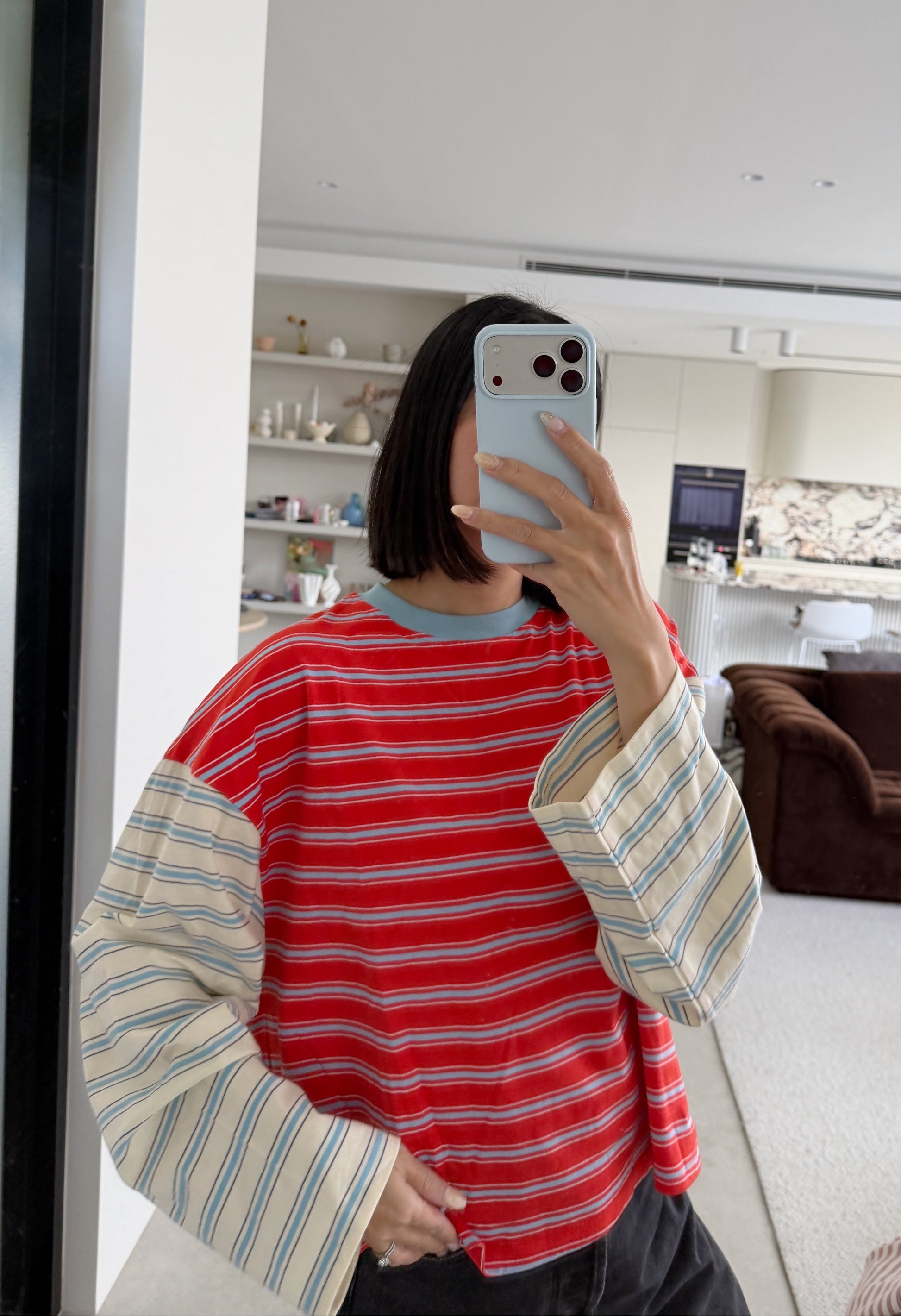 Kennedy Stripe LS Tee - Poppy/Cream Tiny Trove