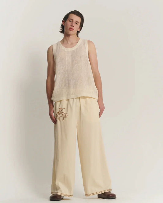 Yeehaw Cowboy Cotton Pants - Natural The Tales