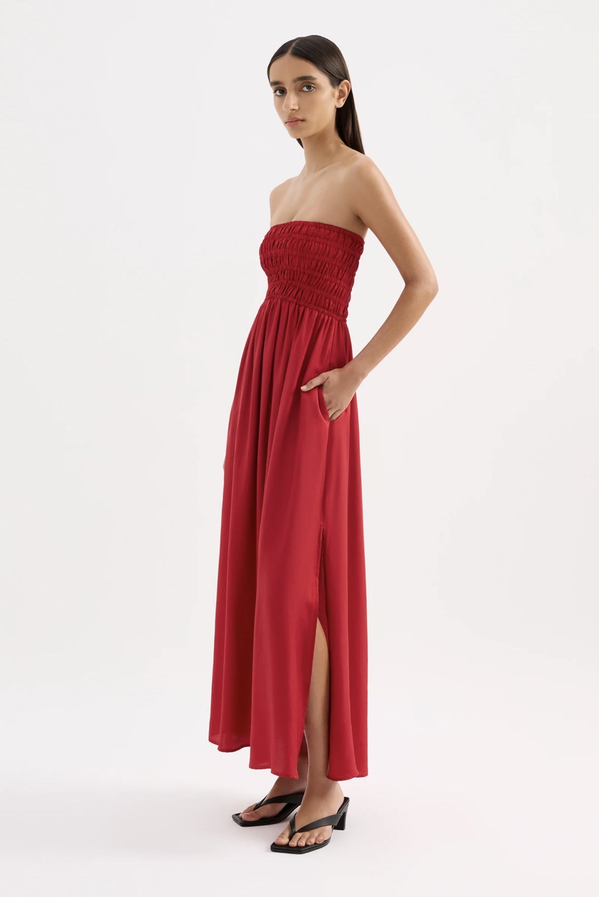 Zuri Tencel Maxi Dress - Crimson Nude Lucy