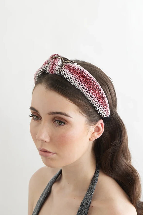 bowies world Milan Headband - Black/Red at cloth in brick side view zoomed out 