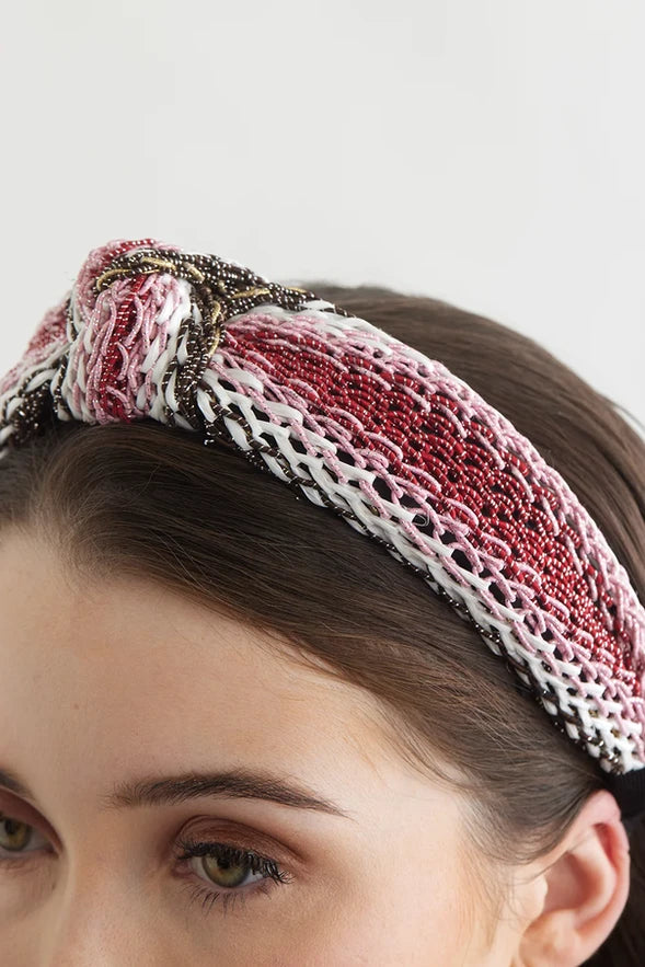 bowies world Milan Headband - Black/Red at cloth in brick side view zoomed out 