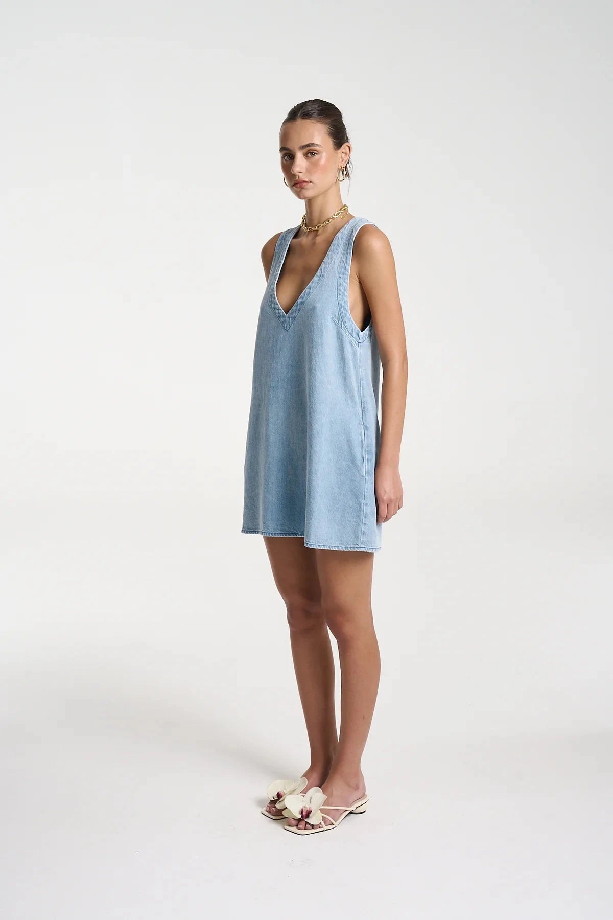 Denim V Neck Shift Dress Summi Summi