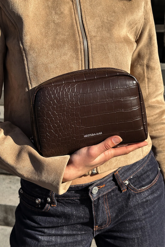 Gia Make Up Bag - Chocolate Croc Georgia Mae