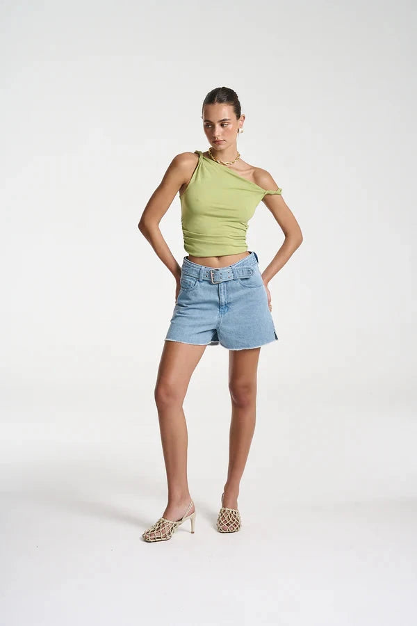 Twist Off Shoulder Top - Apple Green Summi Summi