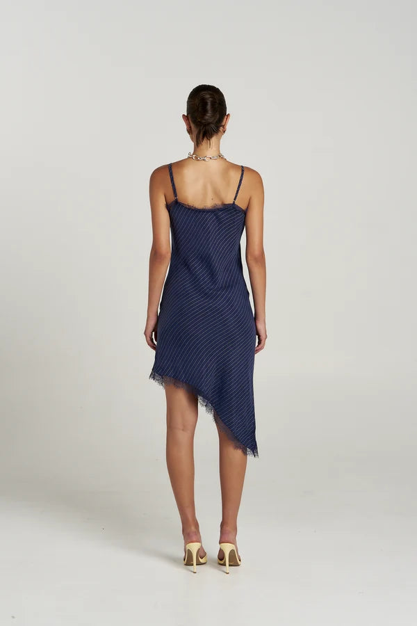 Asym Siren Dress - Navy Pinstripe Summi Summi