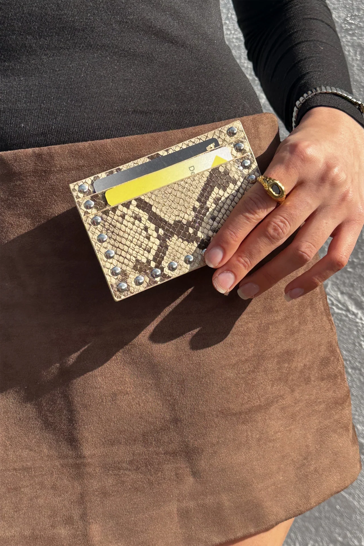 Rae Stud Card Wallet - Snakeskin Georgia Mae