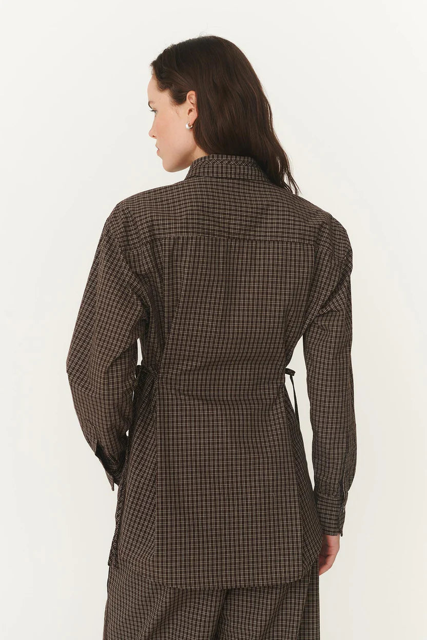 Frankie Tie Long Sleeve Shirt - Cacao Check Rowie