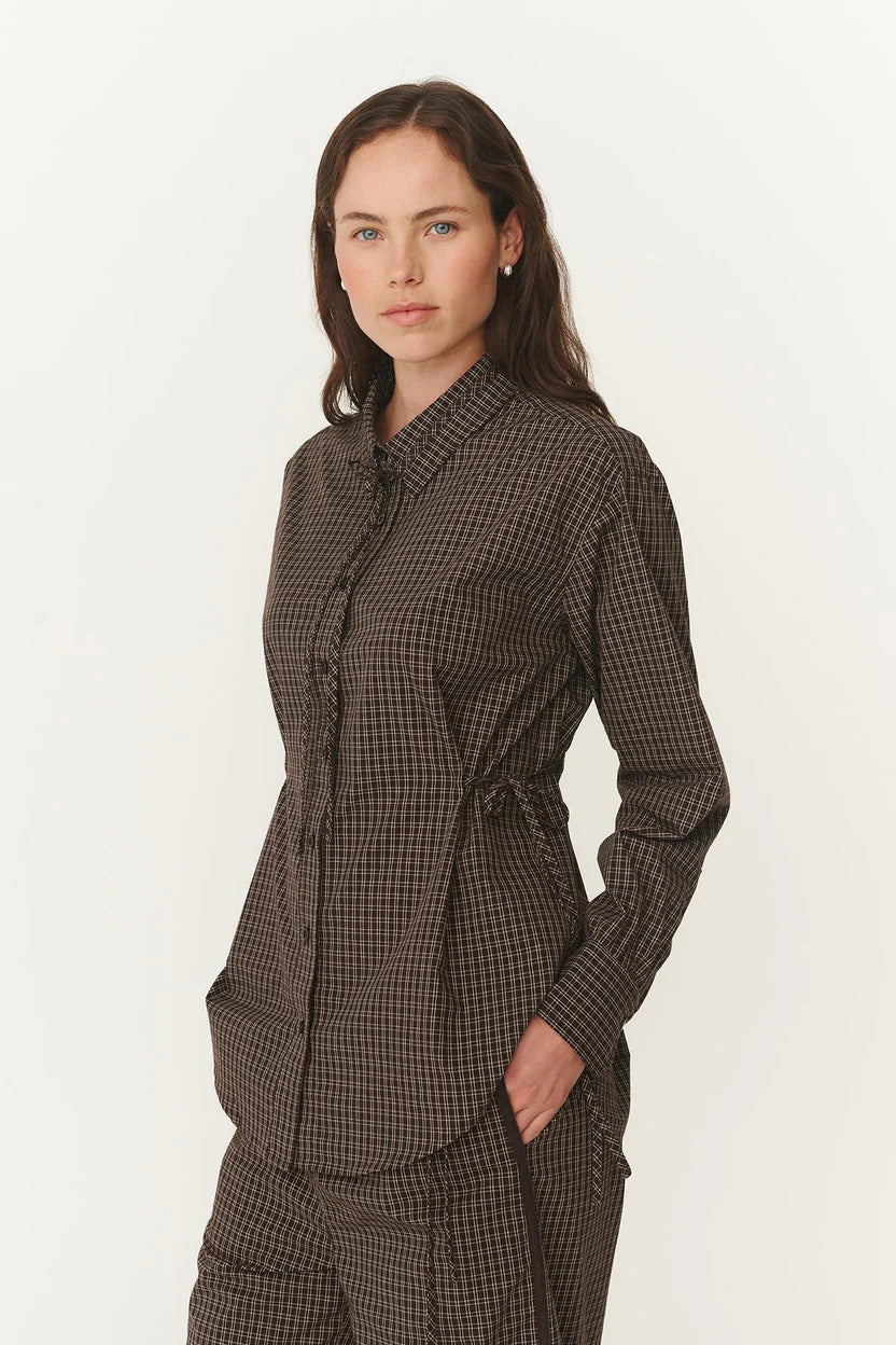 Frankie Tie Long Sleeve Shirt - Cacao Check Rowie