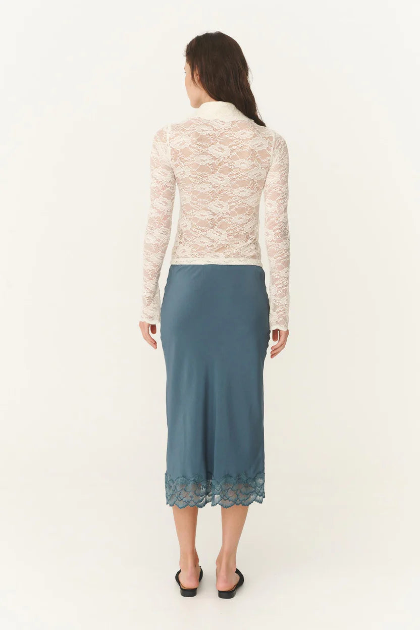 Marina Silk Midi Skirt - Teal Blue Rowie