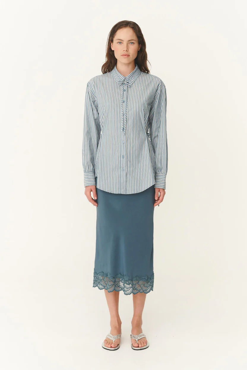 Marina Silk Midi Skirt - Teal Blue Rowie