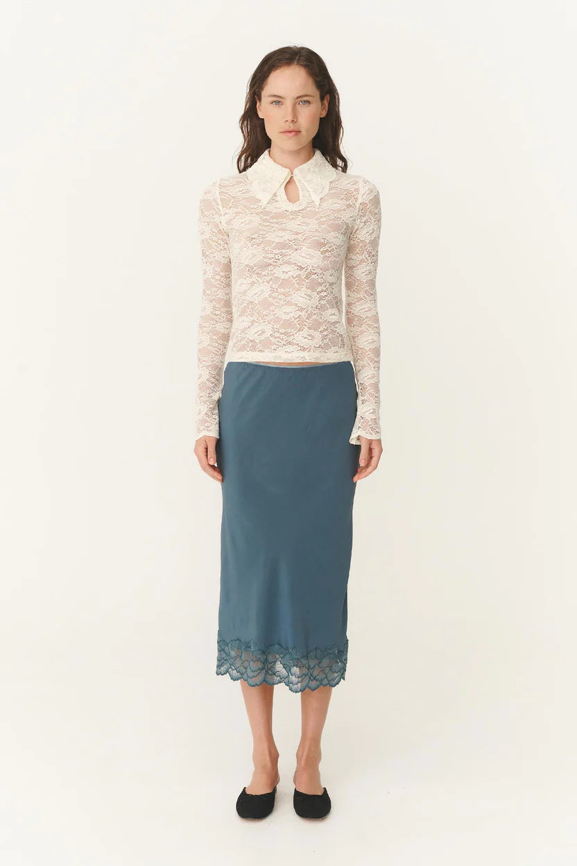 Marina Silk Midi Skirt - Teal Blue Rowie