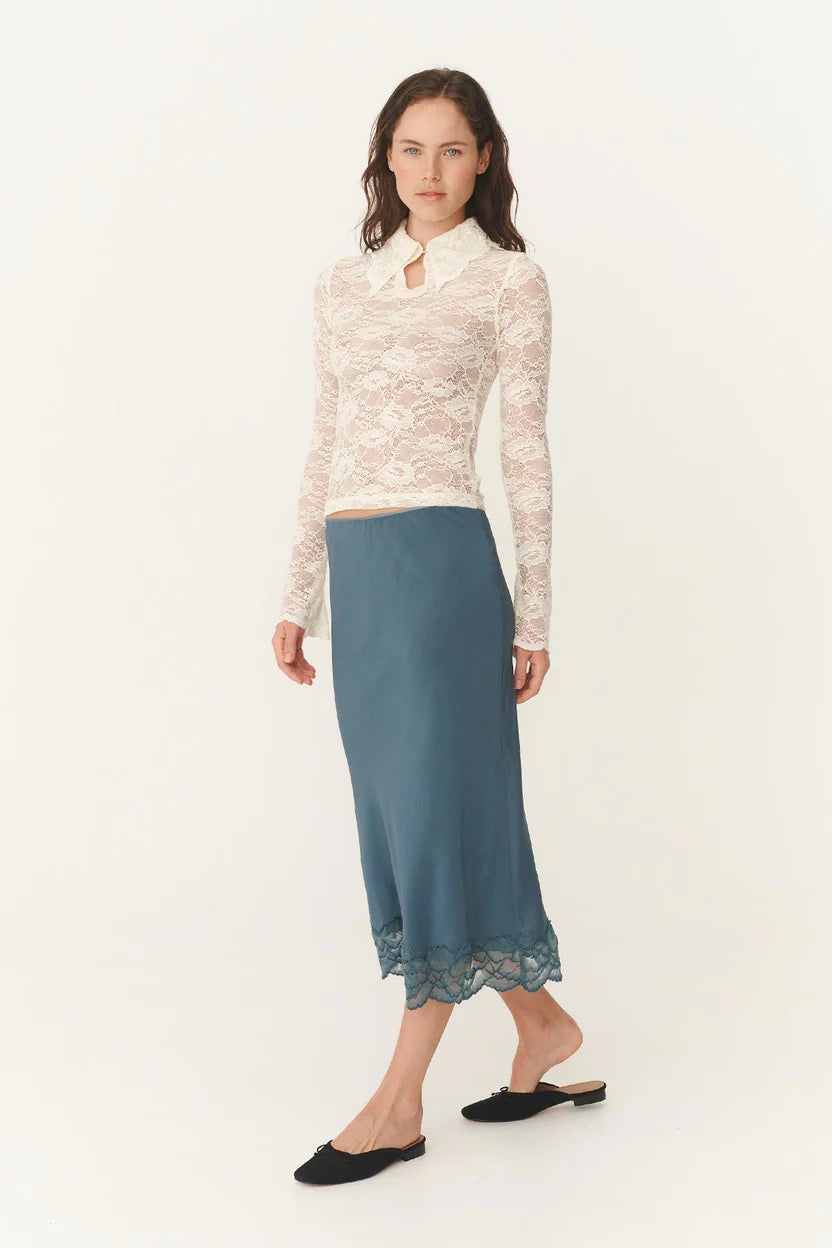 Marina Silk Midi Skirt - Teal Blue Rowie