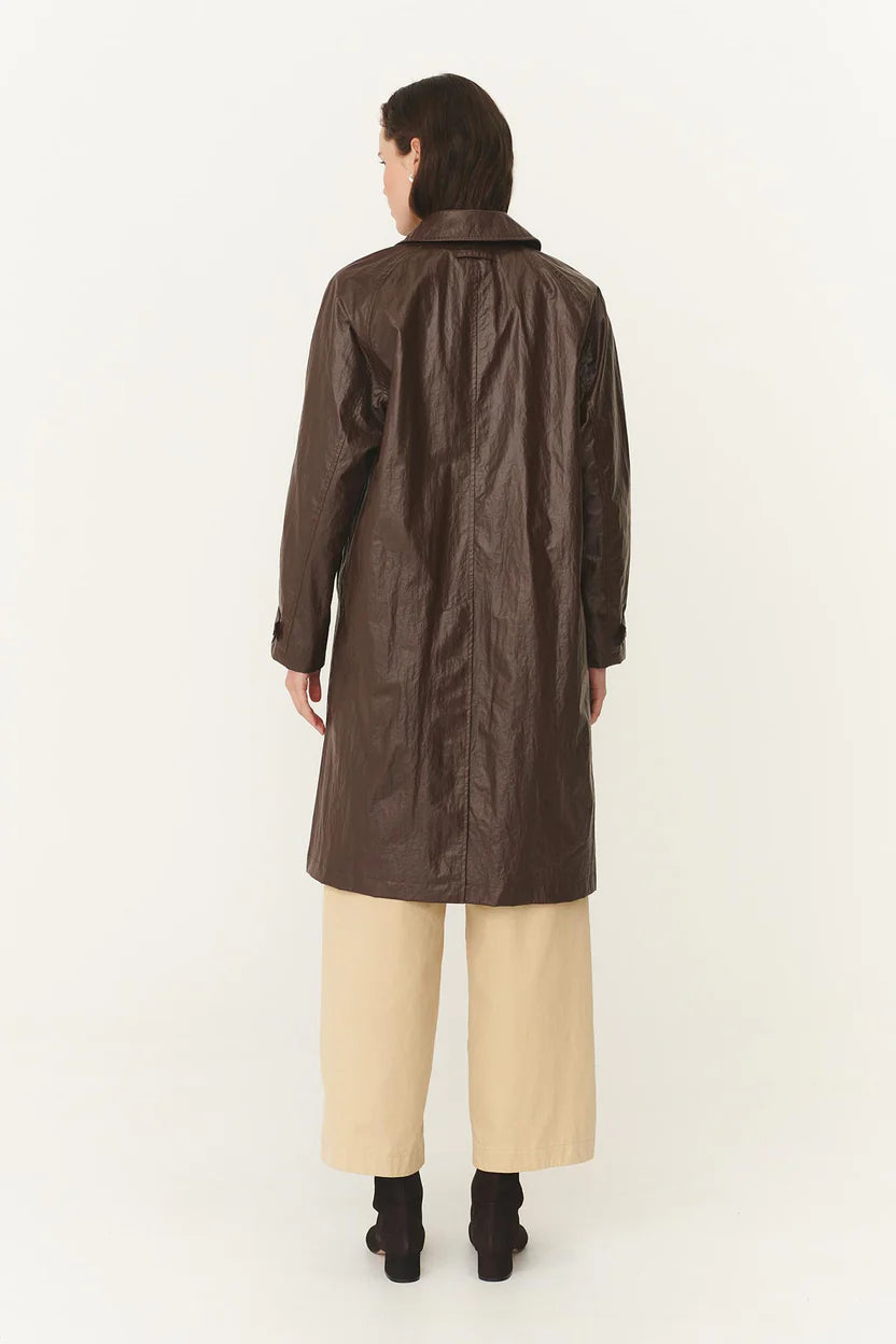 Marlow Coated Trench Coat - Umber Rowie