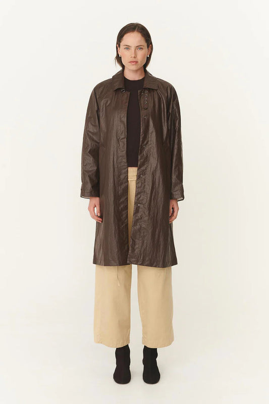 Marlow Coated Trench Coat - Umber Rowie