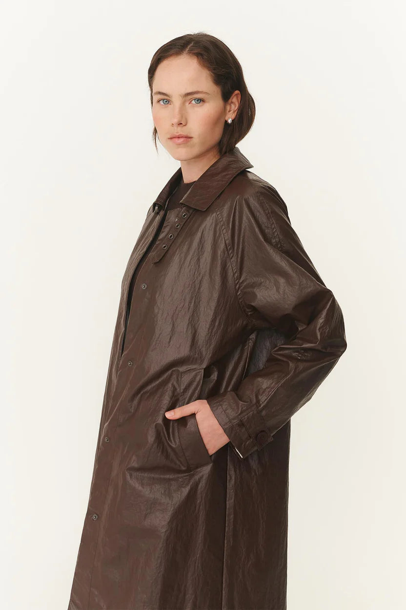 Marlow Coated Trench Coat - Umber Rowie