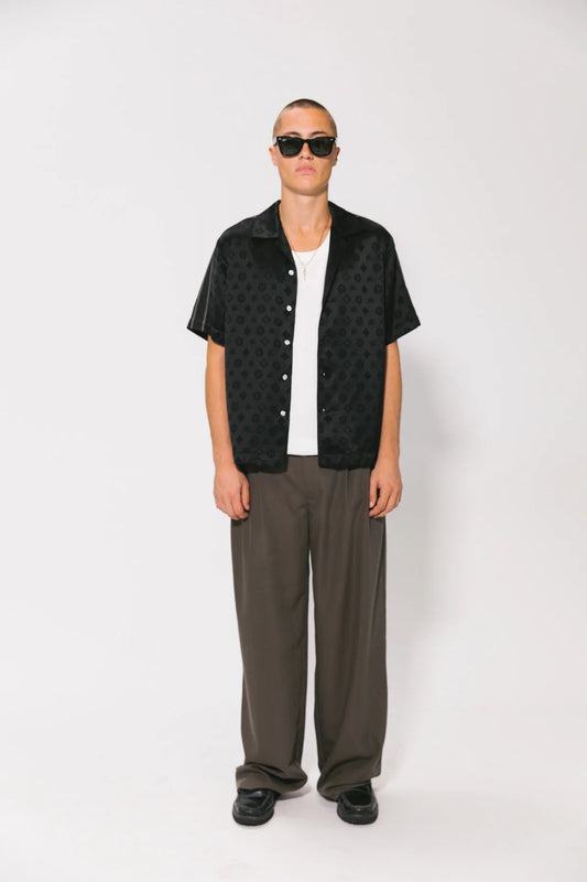 Satin Jacquard Resort Shirt - Black Something Very Special
