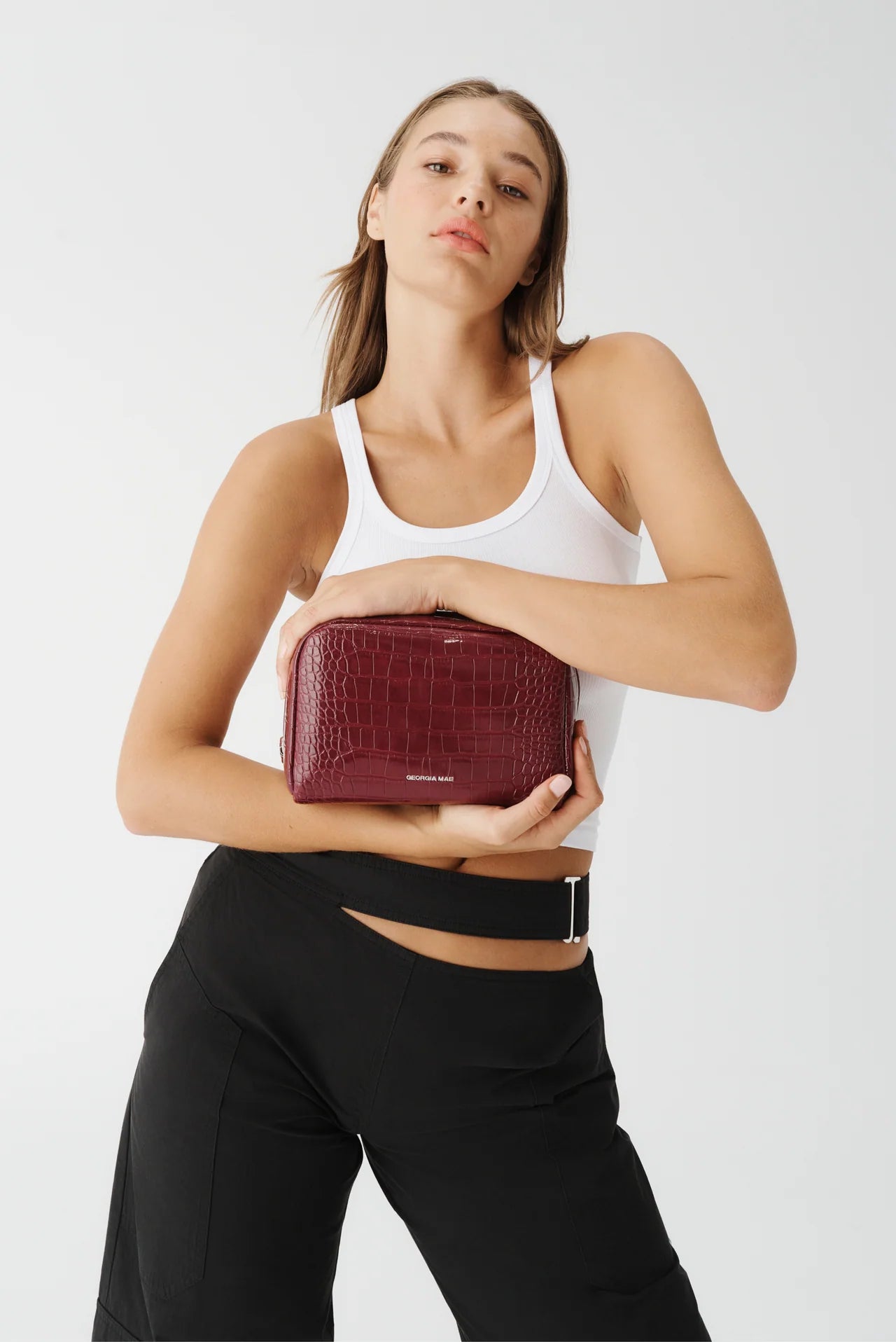 Gia Make Up Bag - Burgundy Croc Georgia Mae